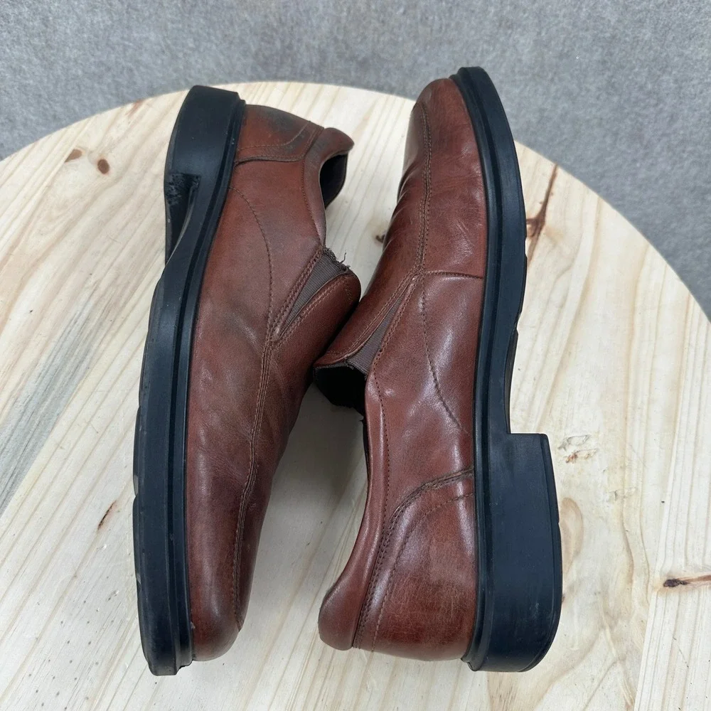 ECCO Loafers Mens 13-13.5 Brown Leather Slip On Bicycle Toe Dress Shoes